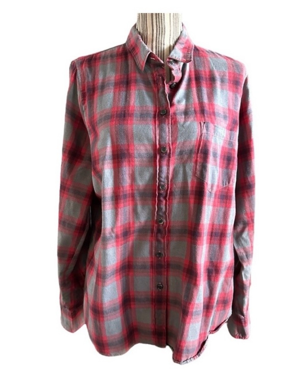 JCrew plaid red & gray long sleeve button down top xlarge shirt collared